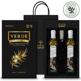 상품 이미지: 베르데 500ml선셋 선물세트 베르데 엑스트라버진 올리브오일 500ml x 2병 + 오일잔 + 쇼핑백