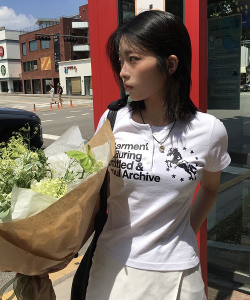 상품 이미지: 유니콘 헨리넥 크롭 반팔 화이트