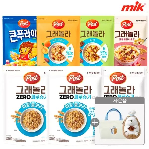 상품 이미지: 포스트 그래놀라 제로슈거 파로통보리250g x 3개+크리치오에코백or키링파우치 증정[콘푸라이트/시리얼/코코볼/오레오오즈/크랜베리아몬드/그래놀라]