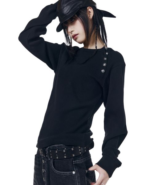 상품 이미지: Slant Henry Neck Long Sleeve (Black)