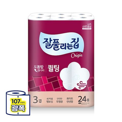 상품 이미지: 도톰한 3겹 퀼팅 광폭 화장지 30m x 24롤 x 1팩