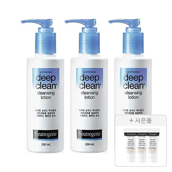 상품 이미지: 뉴트로지나 딥클린 클렌징 로션 200ml, 3개 + 증정(딥클린 젠틀폼 클렌저 10g, 3개)