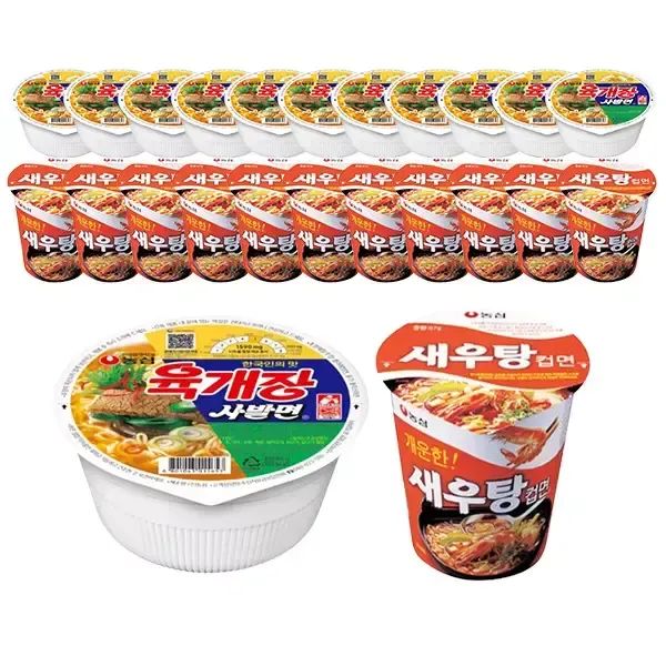 상품 이미지: 농심 육개장사발면, 86g, 12개 + 새우탕컵 67g ,12개