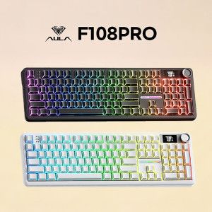 상품 이미지: Aula 독거미 F108 pro 유무선 기계식 키보드 풀배열 핫스왑 블루투스 8000mAh 2.4G RGB 세이야축 리니어축