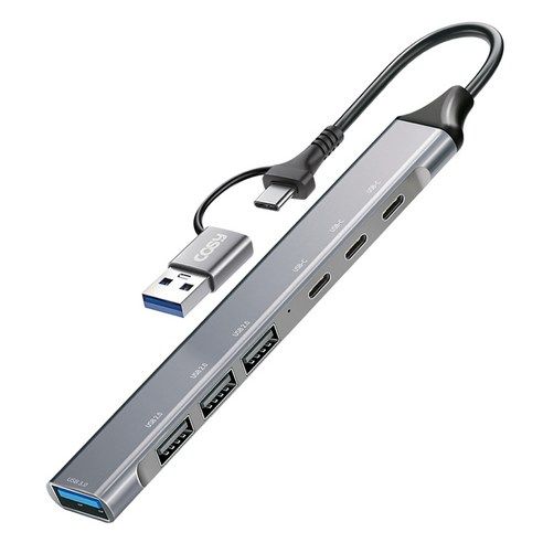 상품 이미지: 코시 듀얼 커넥터 USB 3.0 슬림 메탈 멀티허브 7포트 C타입 / A타입