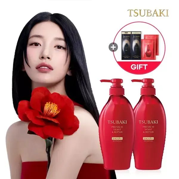 상품 이미지: 츠바키 프리미엄 모이스트 앤 리페어 샴푸 450ml 2개 + 츠바키 샤쉐 4매