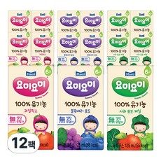 상품 이미지: 요미요미 유기농 주스 과일 신제품 3종 각4팩(과일믹스+블루베리포드+사과포도케일), 12개, 125ml