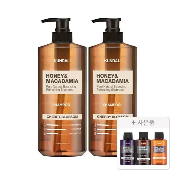 상품 이미지: 쿤달 네이처 샴푸 체리블라썸 1058ml, 2개+증정(화이트머스크 샴푸 100ml+트리트먼트 100ml+바디워시 100ml 각 1개)