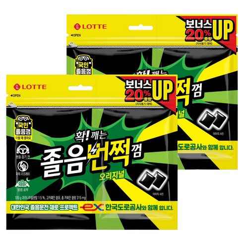 상품 이미지: 롯데웰푸드 졸음번쩍껌 오리지널, 105g, 2개