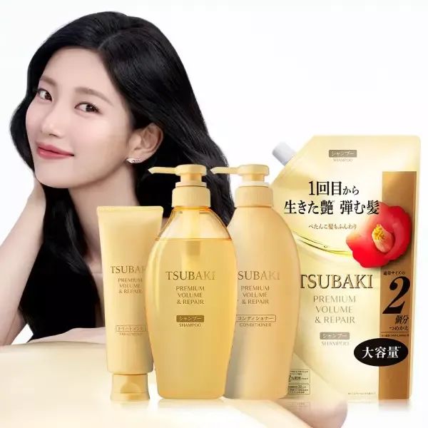 상품 이미지: 츠바키 프리미엄 볼륨 앤 리페어 3종 세트 +  샴푸 리필 600ml + 츠바키 샤쉐 4매