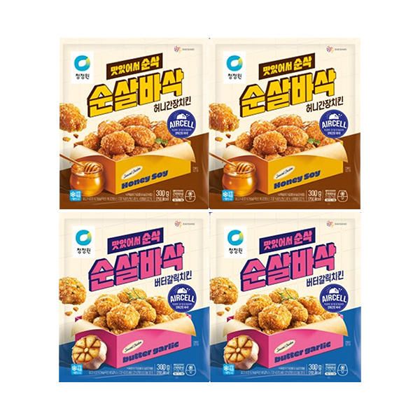 상품 이미지: 청정원 순살바삭치킨 300g, 4개 (허니간장 2개 + 버터갈릭 2개)