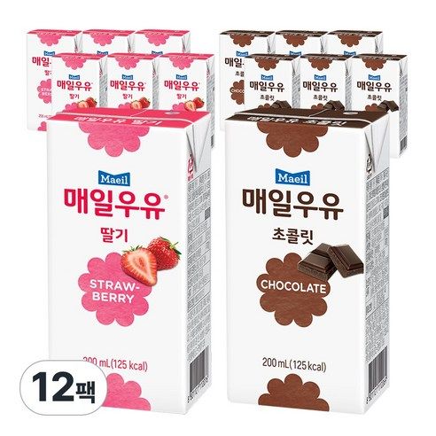 상품 이미지: 매일유업 매일멸균우유 (딸기6+초콜릿6), 12개, 200ml