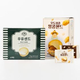 상품 이미지: MD픽) 제주 우도삼춘 땅콩샌드 72g 12입x3박스 아침미소목장 우유샌드 과자 간식 쿠키