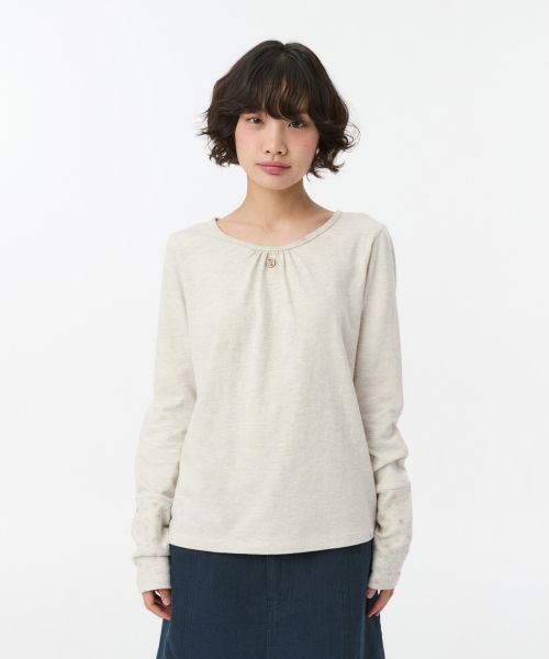 상품 이미지: SHIRRING COLOR BLOCK LONG SLEEVE, FLORAL OATMEAL