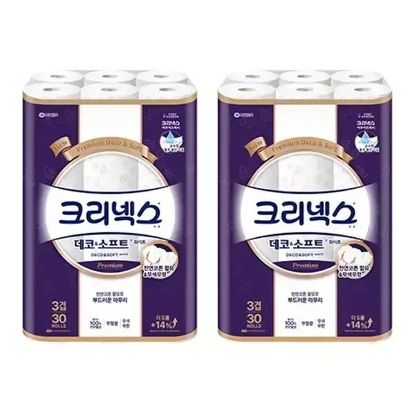 상품 이미지: 크리넥스 천연펄프 3겹 데코앤소프트 화이트, 25m, 30롤, 2개