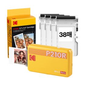 상품 이미지: 코닥 미니2 레트로 P210R+카트리지 38매 옐로우 포토프린터 즉석카메라 사진인화기 미니