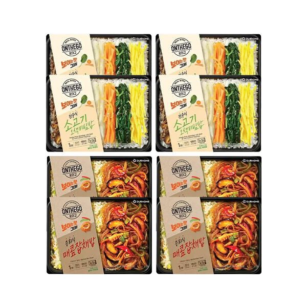 상품 이미지: 아워홈 온더고 소고기 오색비빔밥 310g, 4개+중화식 매콤잡채밥 295g, 4개