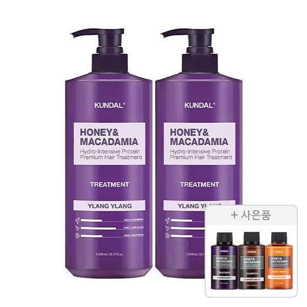 상품 이미지: 쿤달 네이처 트리트먼트 일랑일랑 1058ml, 2개+증정(화이트머스크 샴푸100ml+트리트먼트100ml+바디워시100ml 각 1개)