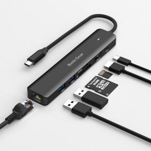 상품 이미지: USB C타입 맥북 멀티 허브 7 in 1 HDMI 4K60Hz/PD 100W/유선랜1Gbps/SD/microSD 지원
