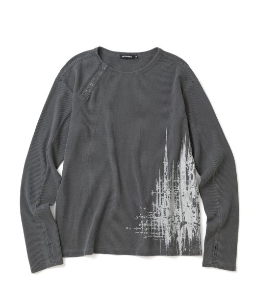 상품 이미지: Diagonal Seam Waffle Henley Long Sleeve - Charcoal