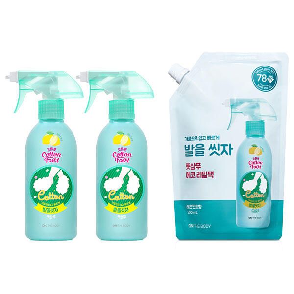 상품 이미지: 온더바디 발을씻자 코튼풋샴푸 레몬, 385ml, 2개 + 리필, 500ml, 1개