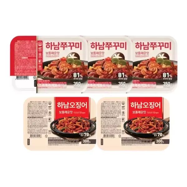 상품 이미지: 하남쭈꾸미 보통매운맛, 350g, 3개 + 하남오징어 보통매운맛, 300g, 2개