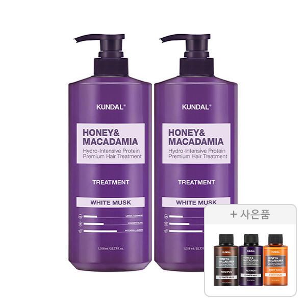 상품 이미지: 쿤달 트리트먼트 화이트머스크 1058ml, 2개+증정(화이트머스크 샴푸 100ml+트리트먼트 100ml+바디워시 100ml)
