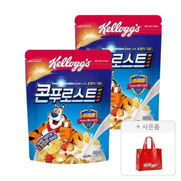 상품 이미지: 켈로그 콘푸로스트, 600g,  2개 + 증정(체리레드 비치백,1개)