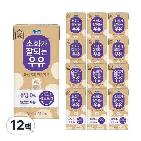 상품 이미지: 매일유업 소화가 잘되는 우유 5곡 미숫가루, 190ml, 12개