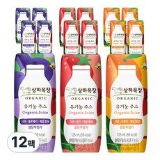 상품 이미지: 상하목장 유기농주스 사과오렌지케일4 + 사과블루베리케일4+ 사과딸기케일4(총12팩), 1세트, 딸기+오렌지+블루베리, 125ml