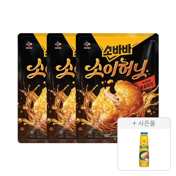 상품 이미지: CJ 소바바치킨 소이허니 순살 375g, 3개 + 증정(백설 허니머스타드소스 250g, 1개)