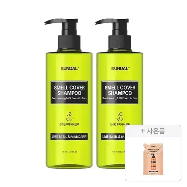 상품 이미지: 쿤달 올데이 스멜커버 청소년 샴푸 라임바질앤만다린 400ml, 2개+증정(청소년 샴푸 리필팩 트로피컬망고 380ml, 1개)
