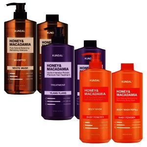 상품 이미지: 쿤달 대용량 허니앤마카다미아 샴푸/트리트먼트/바디워시 1058ml+리필 1000ml 기획