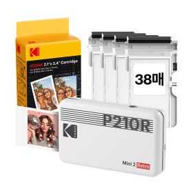 상품 이미지: 코닥 미니2 레트로 P210R+카트리지 38매 화이트 휴대용 포토프린터 즉석카메라 사진인화기
