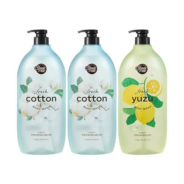 상품 이미지: 샤워메이트 바디워시 클린코튼 1.2kg, 2개 + 바디워시 유자 1.2kg, 1개
