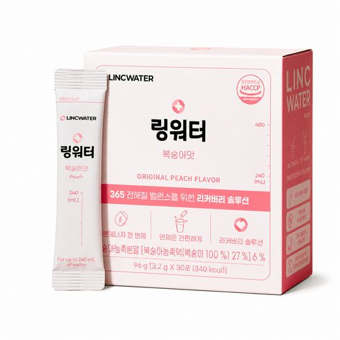 상품 이미지: 링워터 복숭아맛 전해질 이온 음료 분말 30포 수분 충전, 96g, 1박스