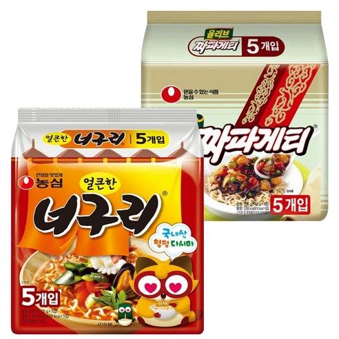 상품 이미지: 농심 짜파게티 140g 5p + 너구리 얼큰한 맛 120g 5p, 1세트