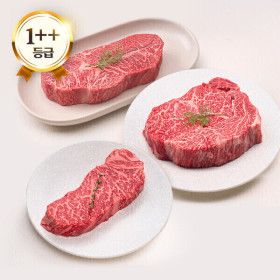 상품 이미지: (신선집중) 엄마네한우 1++등급 투뿔 한우 600g 구이세트 (등심+부채살+채끝)