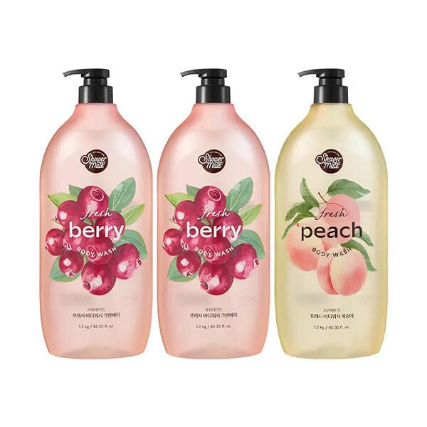상품 이미지: 샤워메이트 내추럴 바디워시 크랜베리 1.2kg, 2개 + 바디워시 복숭아 1.2kg, 1개