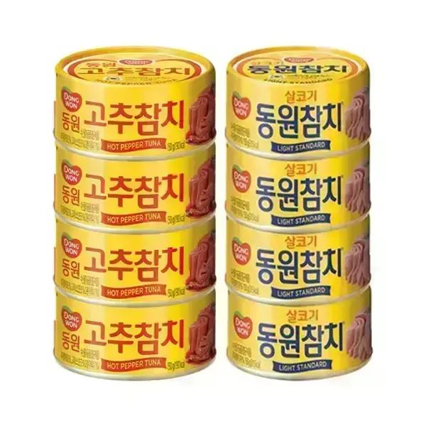 상품 이미지: 동원 라이트스탠다드참치 150g, 4개+고추참치 150g, 4개