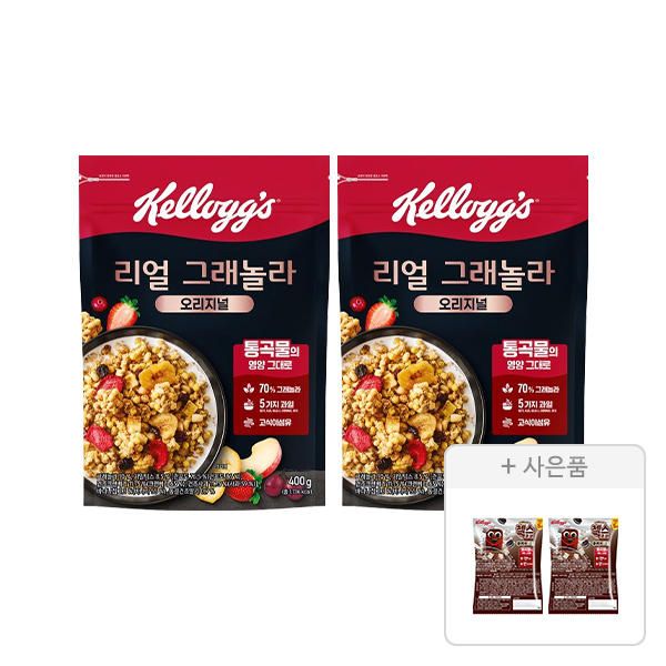 상품 이미지: 켈로그 리얼 그래놀라 400g, 2개 + 증정(첵스초코 쿠키앤크림 30g, 2개)