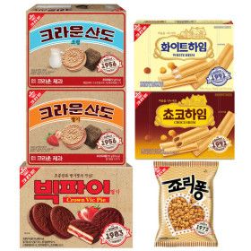 상품 이미지: (레트로에디션)크라운산도161g(크림/딸기)+빅파이216g+하임142g(초코/화이트)+죠리퐁 74g