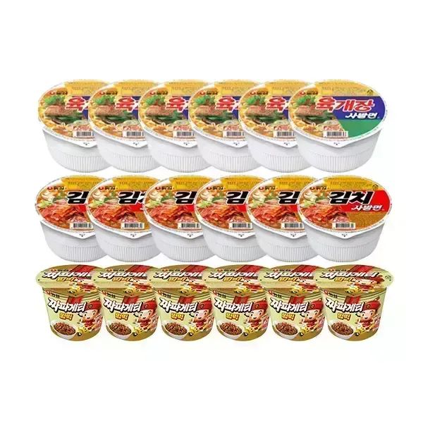 상품 이미지: 농심 육개장사발면, 86g, 6개 + 김치사발면, 86g, 6개 + 짜파게티범벅, 70g, 6개