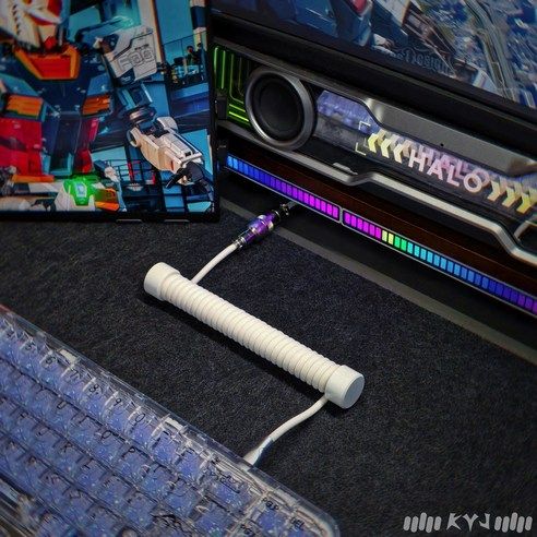 상품 이미지: 8K 고속 기계식 키보드 코일드 케이블 항공 플러그 Type-C to USB-A 나일론 편조 고내구성 커스텀 게이밍 키보드 액세서리