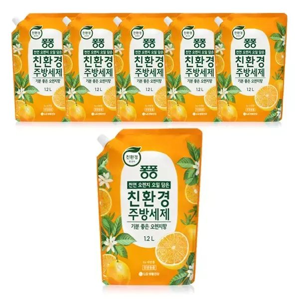상품 이미지: 퐁퐁 친환경 주방세제 리필, 오렌지, 1.2L, 6개