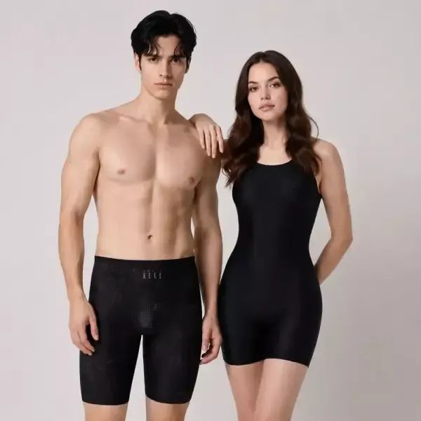 상품 이미지: 베이직엘르 실내수영복 성인/반전신/반팔/강습용/초보용/5부/집업