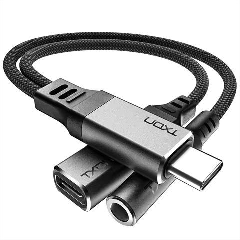 상품 이미지: 티엑스온 USB-C 케이블 3.5mm 이어폰 핀과 C타입 충전 포트 듀얼 기능 고속 충전 및 음향 장치용