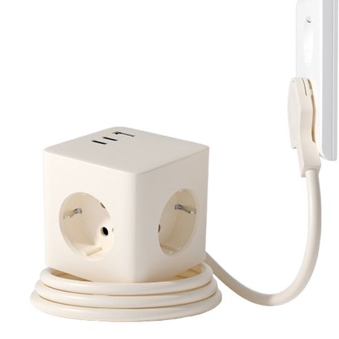 상품 이미지: 바우토 납작 큐브 고용량 멀티탭 콘센트 3구 usb 4000W, 1개, 아이보리, 2m