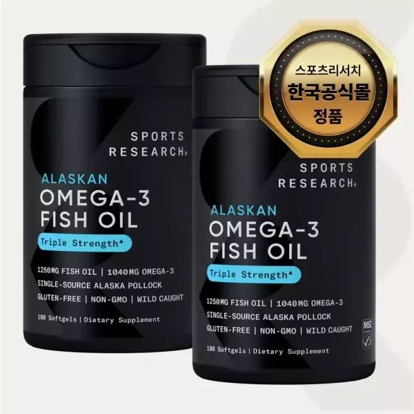 상품 이미지: 해외[한국공식판매처] 스포츠리서치 오메가3 피쉬 오일 3배 강도 소프트젤 180정 x2병