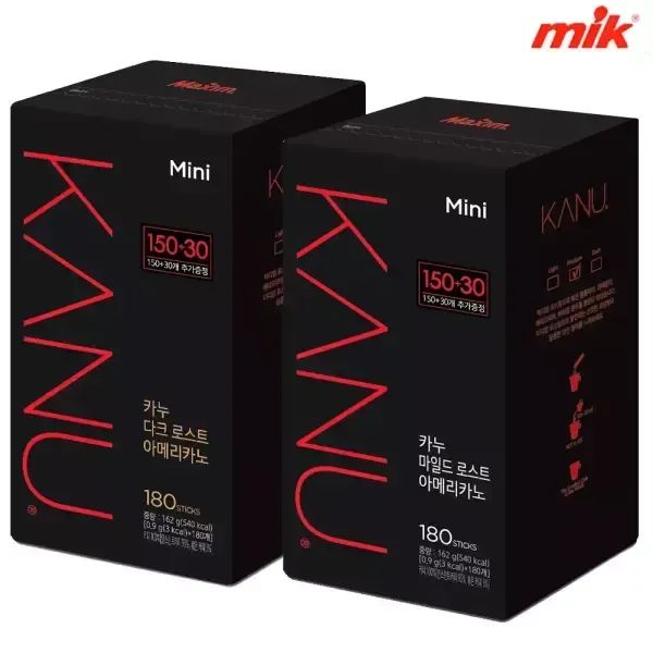 상품 이미지: 맥심 카누 다크/마일드 미니 180T[아메리카노/디카페인/원두커피/커피믹스/모카골드/화이트골드/티라